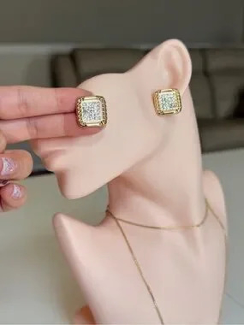Gold and Crystal Square Pave Stud Earrings - Elegant Women's Jewelry
